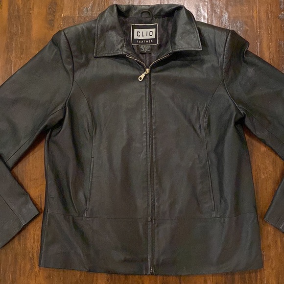 Vintage CLIO Leather Black 100% Leather Coat Women’s Size 8 - Picture 3 of 15